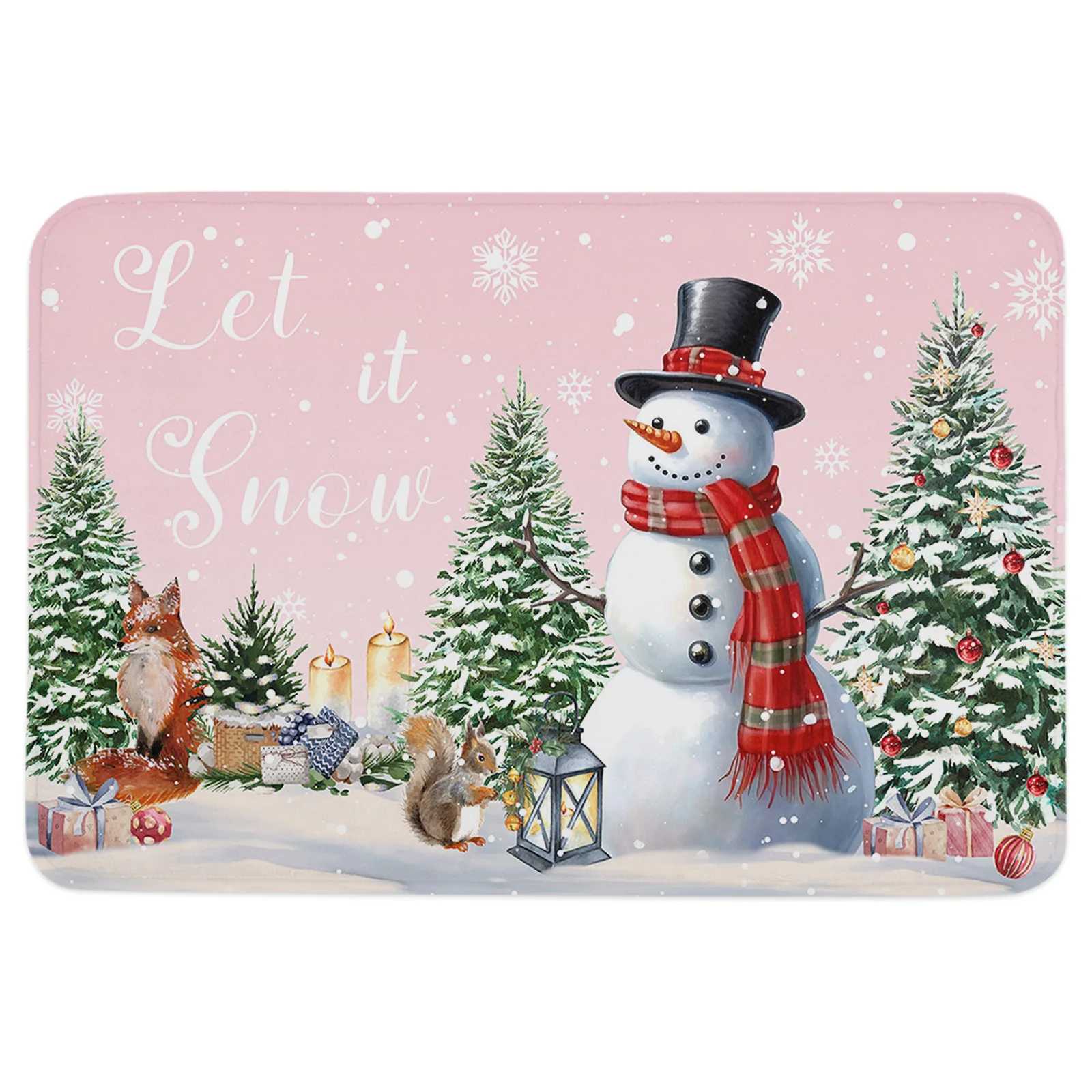 Winter Christmas Tree Snowman Snowflake Pink Doormat Home Decorations Carpet Navidad Ornament New Year Xmas Party Decor Rug Mat