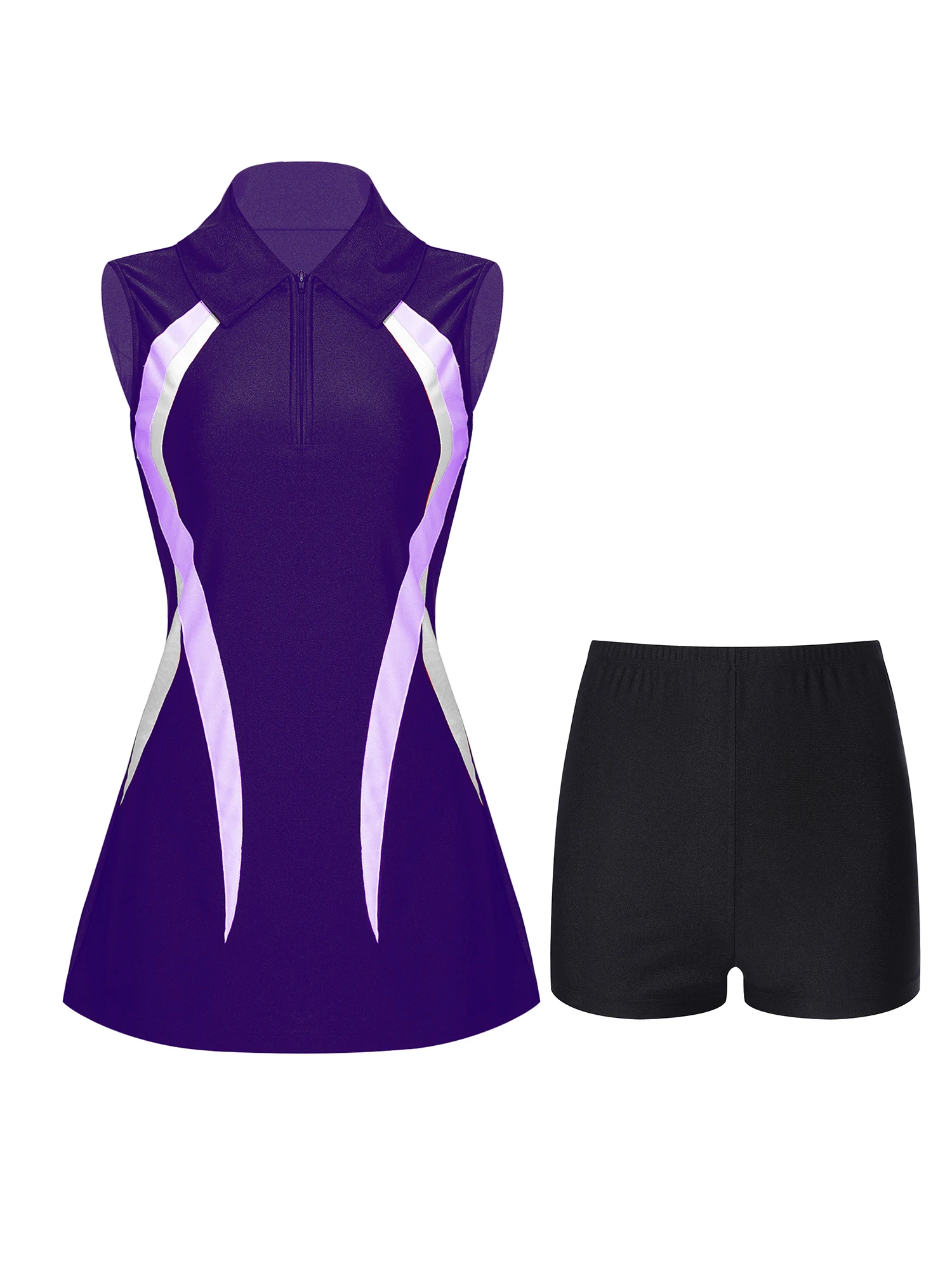 Womens Tennis Dresss Badminton Golf Outfit Sportswear Outdoor Activities Sleeveless Zipper Athletic Dress with Shorts Sports Set