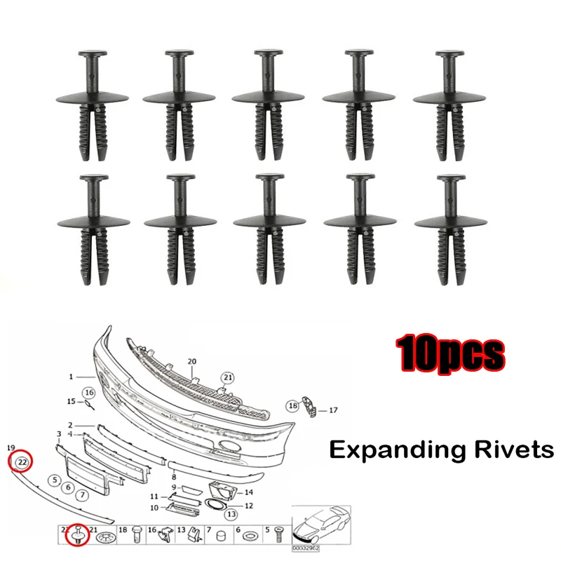 10pcs Plastic Car Bumper Rivet Clips Fit 6mm Hole Body Panel Bumper Rivet Trim Clip 51111908077/51110029491 For BMW