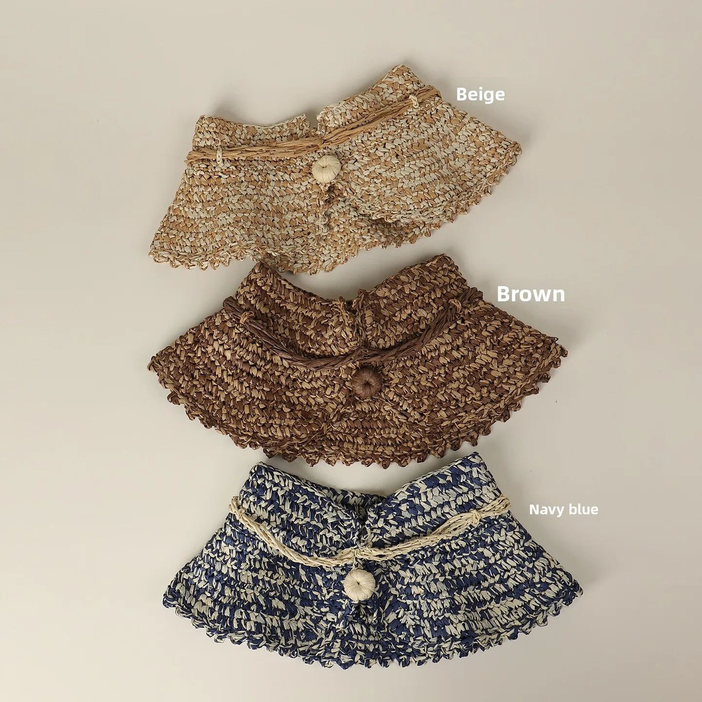 Korean Style Handmade Crochet Women Empty Top Hat Summer Large Brim Sun Hat Mixed Color Fashion Hollow Out Bucket Straw Hat