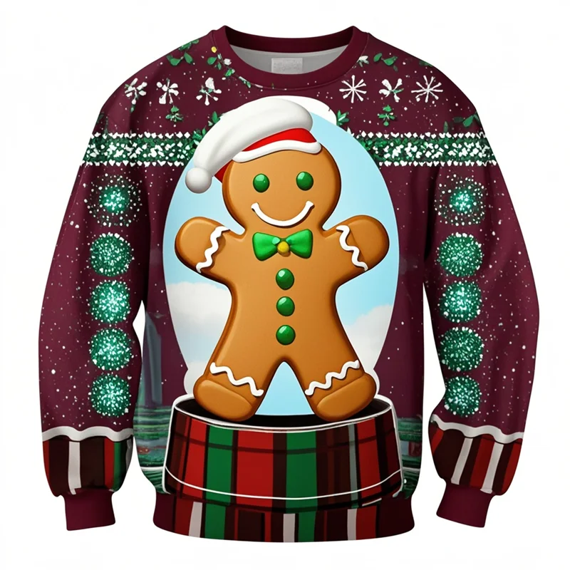 Gingerbread 3D Print Ugly Christmas Sweaters - Christmas Mens Sweater Xmas Holiday Crew Neck Shirt Set Mens Clothing
