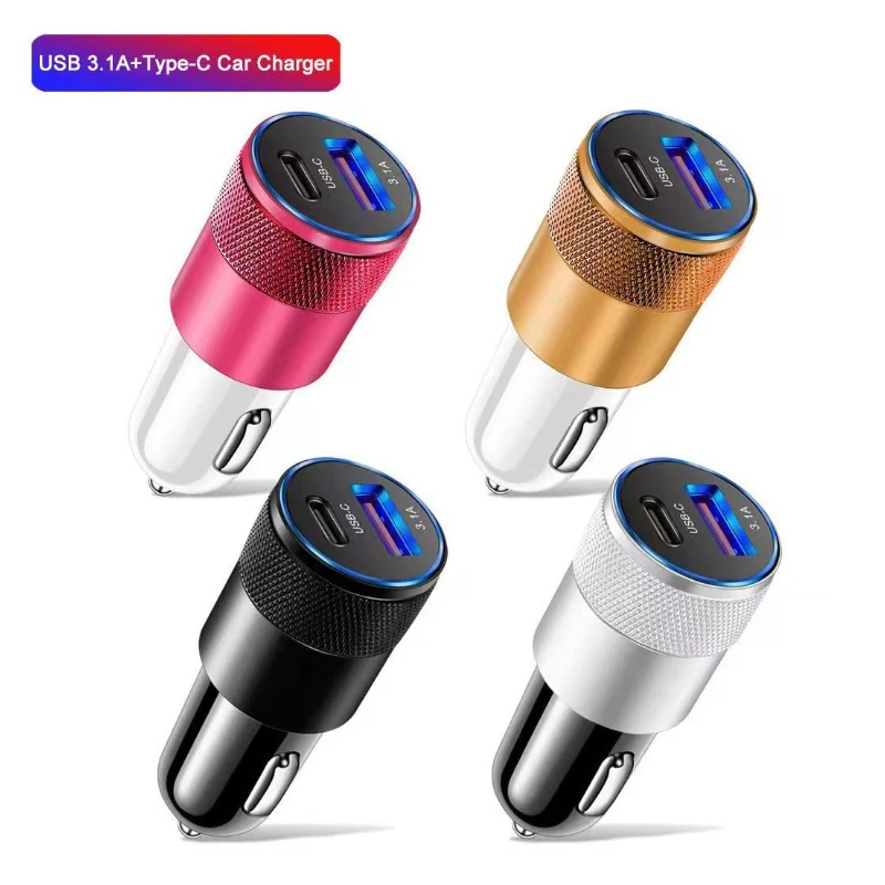 3.1A Car Charger Fast Charging USB Type C Adapter for IPhone Huawei Xiaomi PD Phone Automobile Fast Charger 12V Auto Accessories