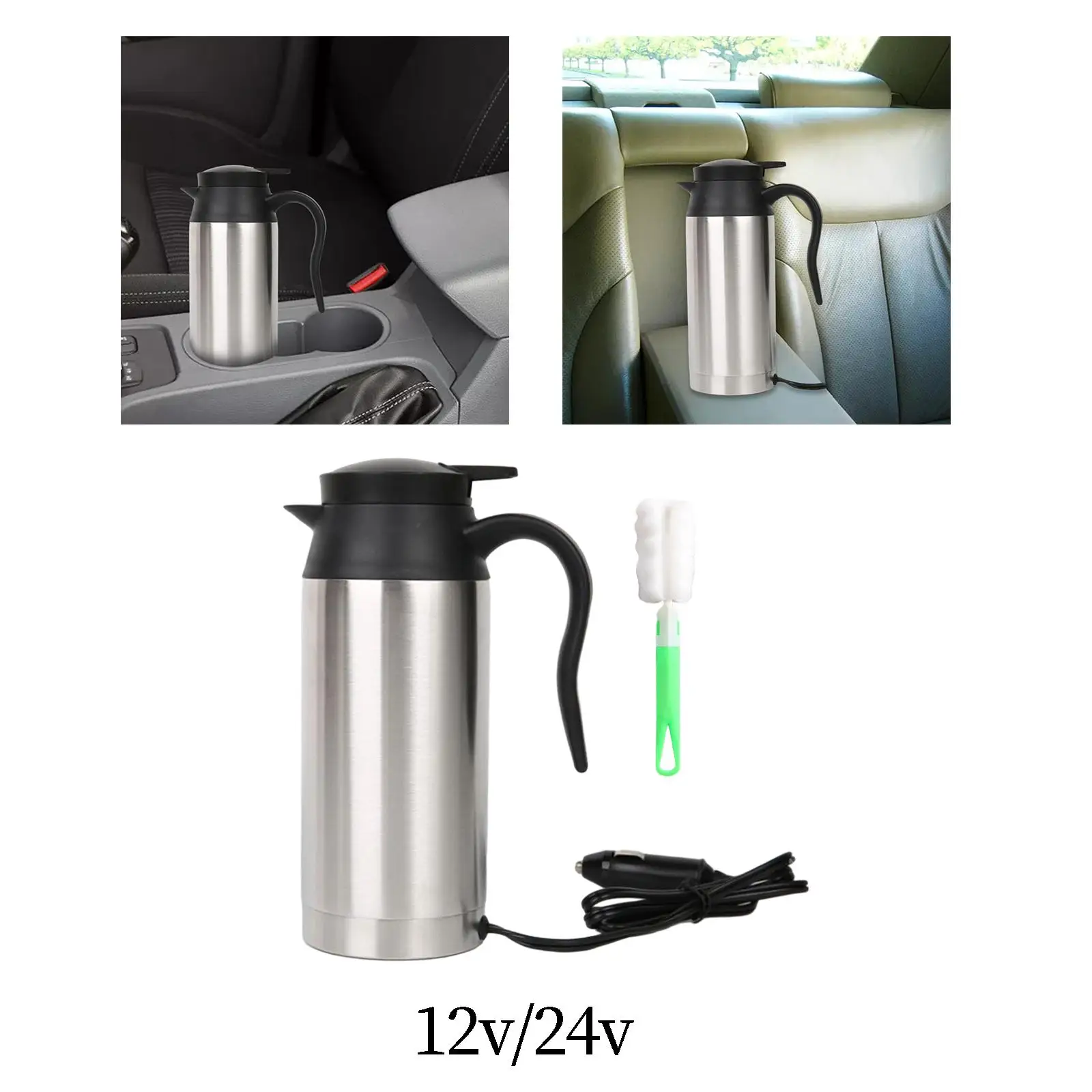 Stainless Steel Car Kettle Electric Heating Cup Double Wall Vacuum Insulated for Hot Water Coffee Tea Milk on Road Trip