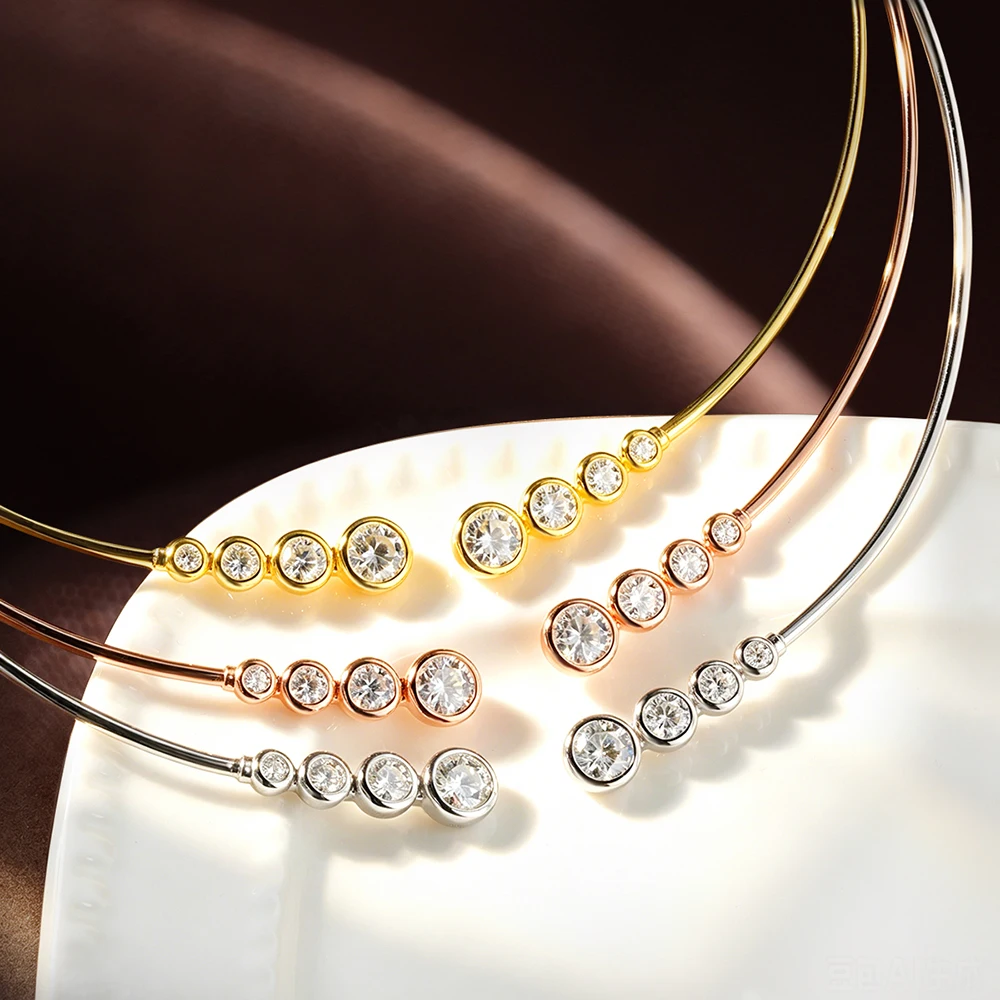 OEVAS 3.8CT Gradient Moissanite Open Choker Necklace S925 Silver Plated 18K Gold Bubble Lab Diamond Chain for Women Fine Jewelry