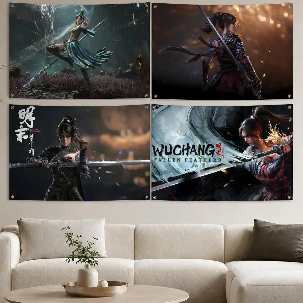 Game W-Wuchang Fallen Feathers dark Flags Aesthetic Wall Tapestry Printed Wall Hanging Living Room Party Outdoor Decor