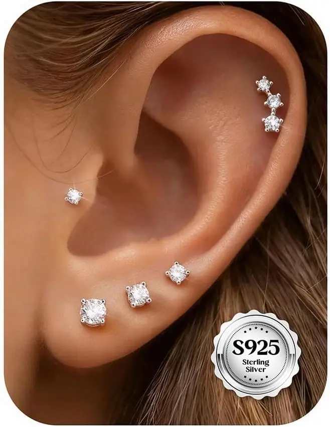 

14K Gold Plated Small Stud Earrings for Women Hypoallergenic 925 Sterling Silver Earrings set for