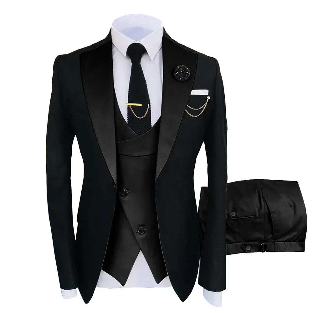 

H300 suit men's large size three-piece dress suit slim groomsman and groom