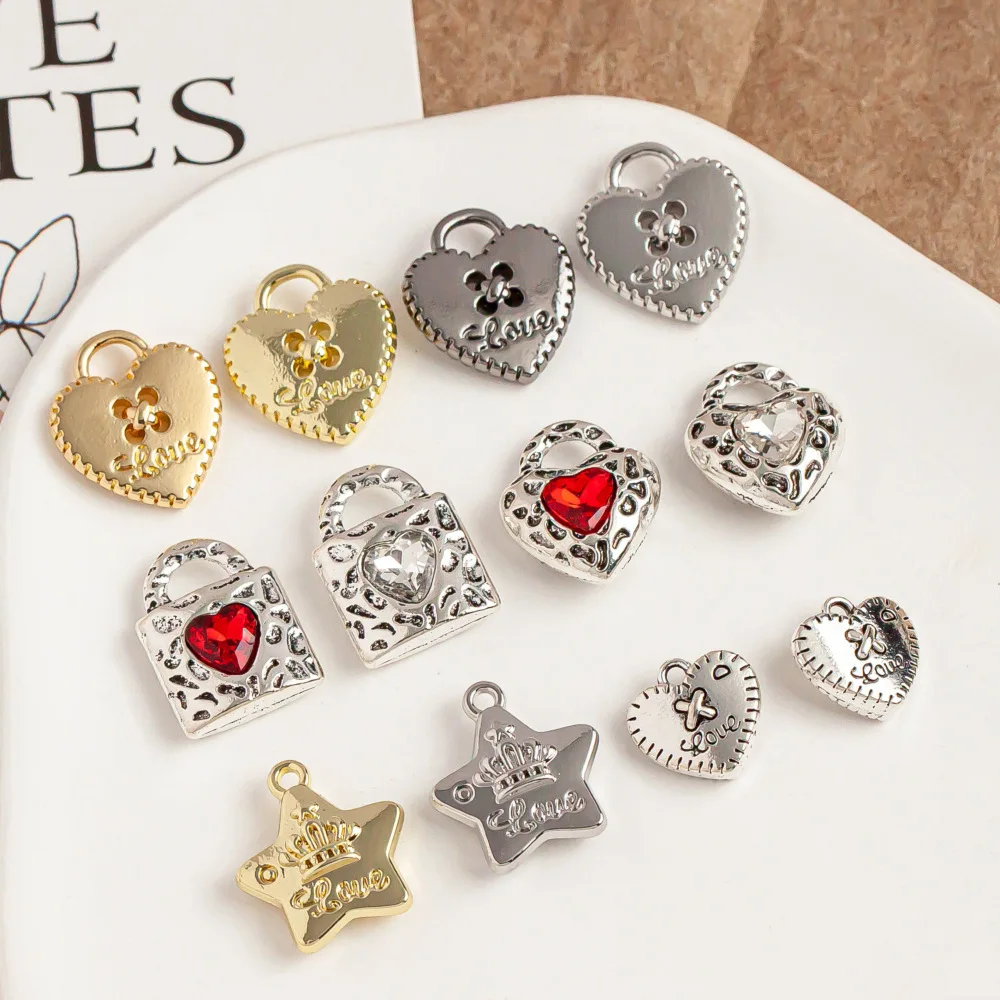 

5pcs/Lot Heart Star Shape Lock Pendant Charms For DIY Handmade Necklaces Earrings Bracelets Jewelry Making Accessories Findings