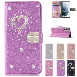 Skórzane etui z portfelem do Samsung Galaxy S24 FE S23 S22 Ultra S21 S20 Plus A35 A55 A13 A15 A16 A06 A34 A54 Flip Flash Diamond