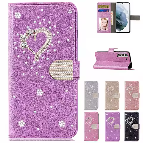 Wallet Leather Case For Samsung Galaxy S25 Ultra S24 FE S23 S22 S21 S20 Plus A35 A55 A13 A15 A16 A34 A54 Flip Flash Diamond