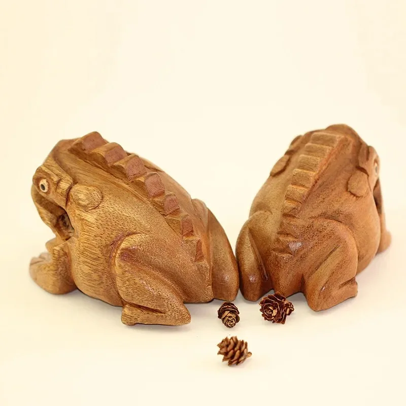1 unidad de adornos de madera tallada de rana de Tailandia, ranas talladas a mano, juguetes creativos con sonido, artesanía de rana de madera maciza, souvenirs decorativos