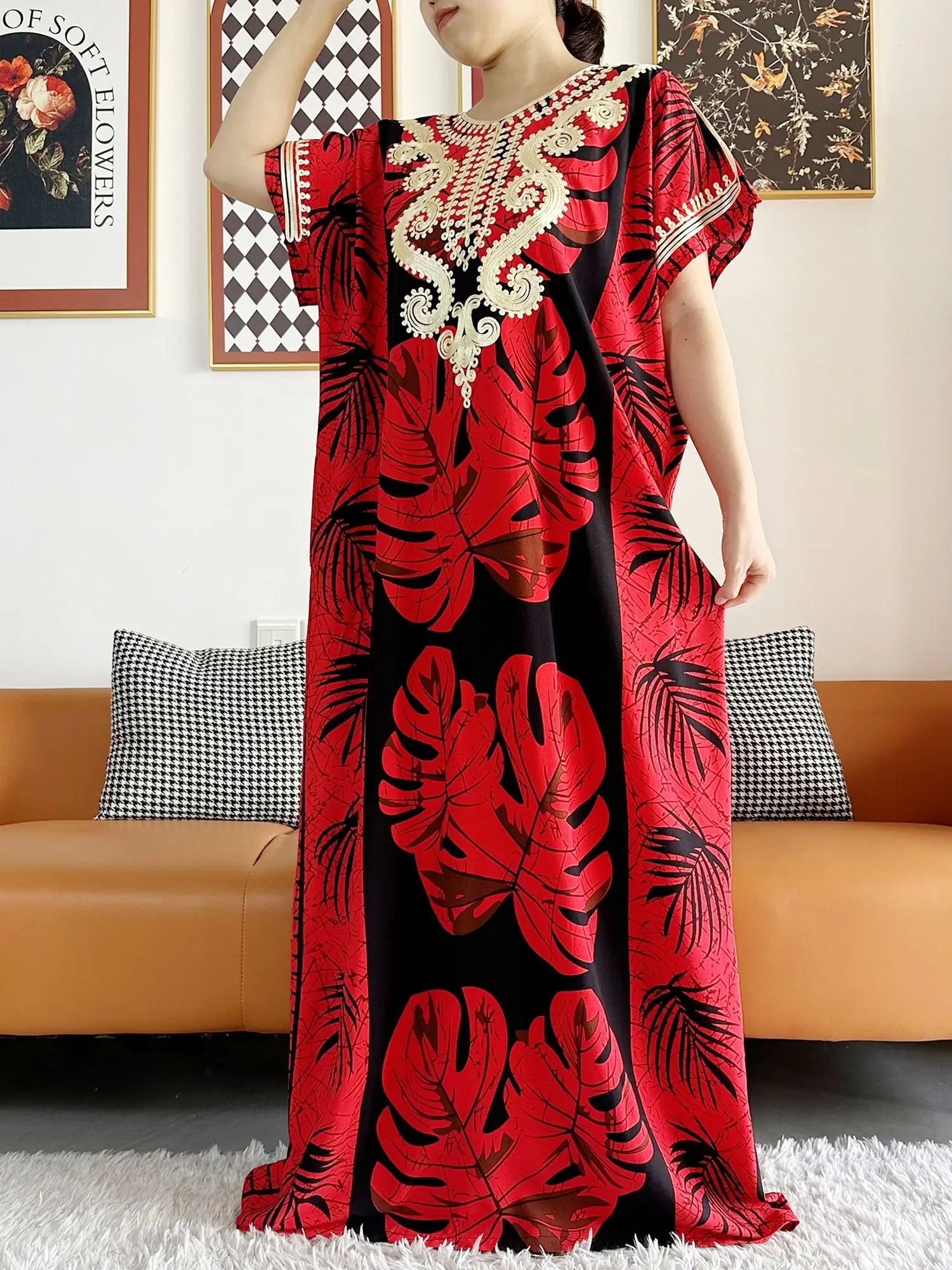 Vestidos de manga corta de estilo africano para mujer, estampado Floral, flor grande, Boubou suelto, maxivestido islámico, ropa Abaya africana,