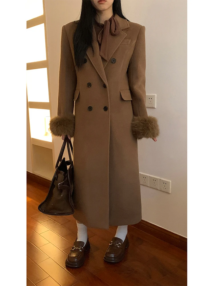 Red Celebri Woolen Coat Women's Autumn Winter 2025 New High-End Feeling Tweed Cotton Coffee Color Suit Woolen Coat