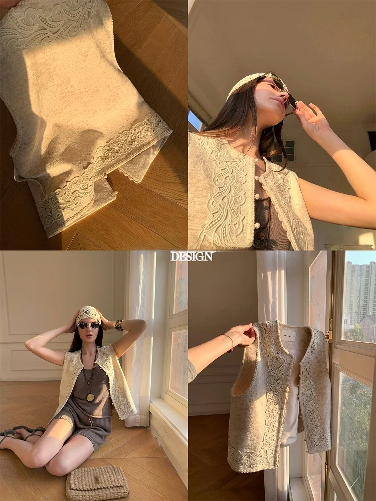 

Boho Chic Heavy Weave Original Color Women's Set Short Pants Jacket High Waist Straight Leg Cotton Blend Summer Outfit