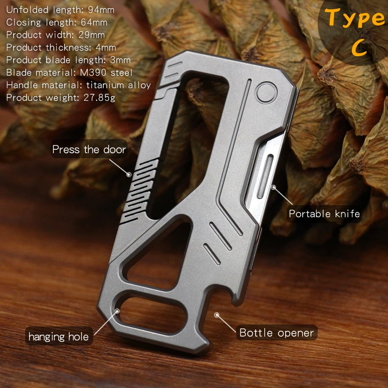 Titanium Alloy Pocket Keychain Knife MINI Folding Knife Lightweight Belt Pendant Men's Outdoor EDC M390 Blade Self-defense Tool