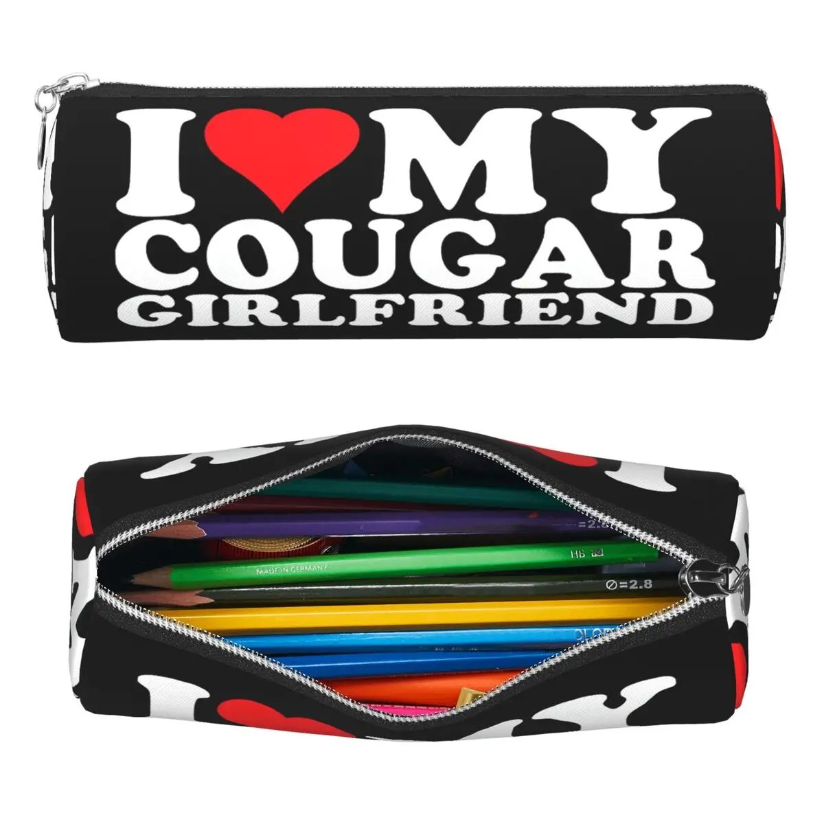 I Love My Hot Cougar Girlfriend Pencil Case Pen Holder Cylinder Pen Box Pencil Bag for Boys Girls School