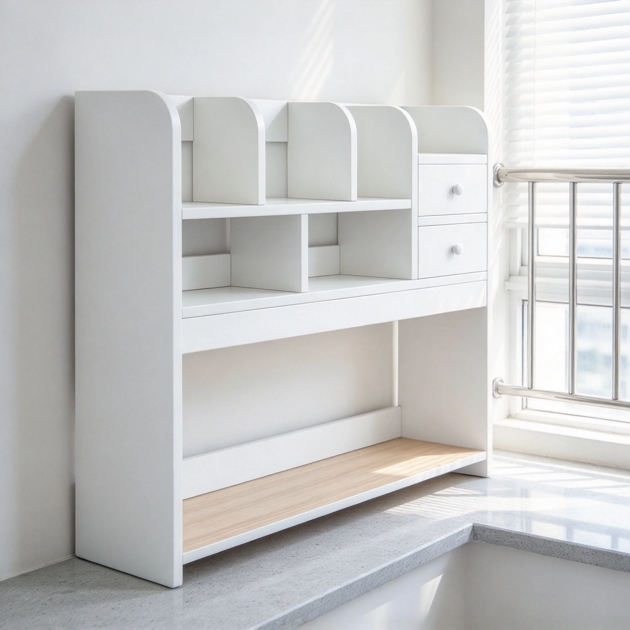 AOLIVIYA Desk Bookshelf Library Cabinet Storage Rack Organizer Space Saving Desk Bookcase Shelf