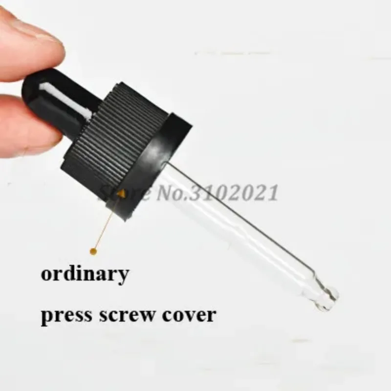50pcs/lot Plastic Black/White Screw Press Dropper Cover Cap with Glass Pipette for 5/10/15/20/30/50/100ml Essential Oil Bottles