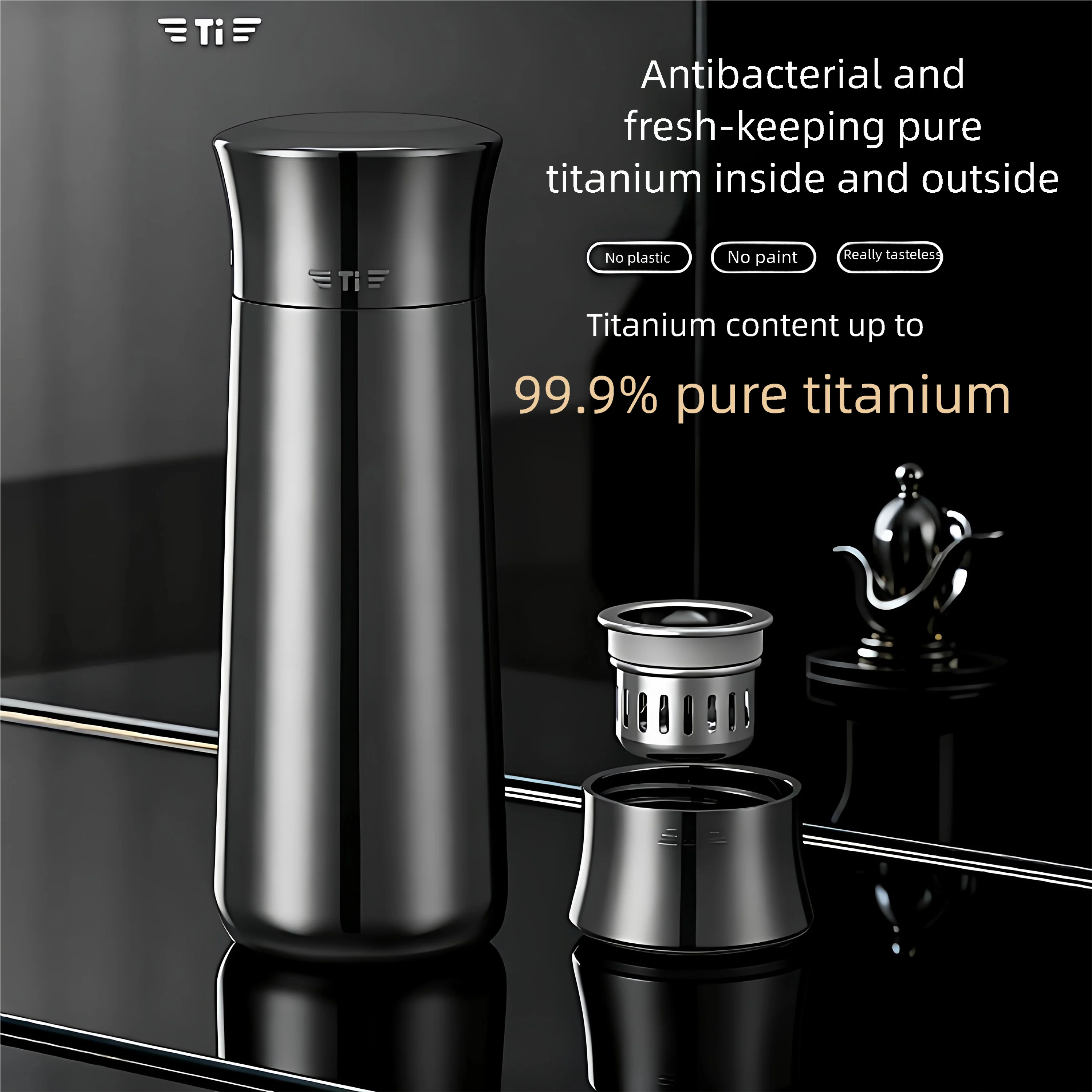 

550ml Business Thermos Cup With Tea Separator,Double Layer Pure Titanium Vacuum Flasks,High-end Drinkware,Portable Water Bottle