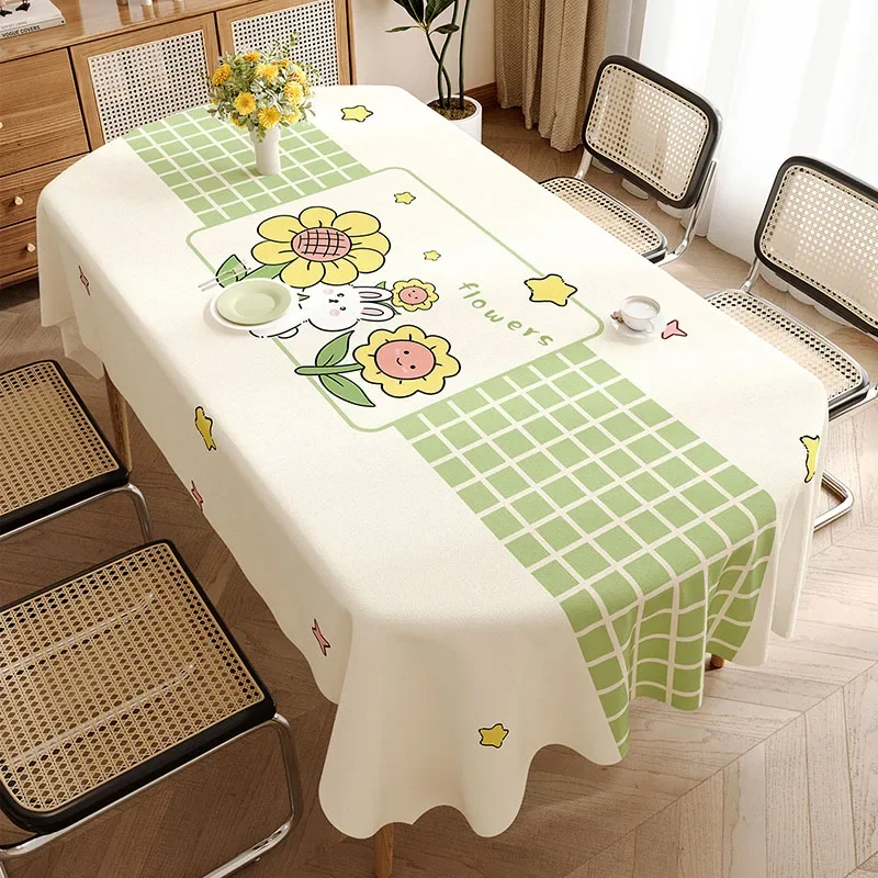 Korean Pastoral Style Pvc Tablecloth Reusable Easy-Care Furniture Slipcover Protection Cartoon Printed Table Mat for Party