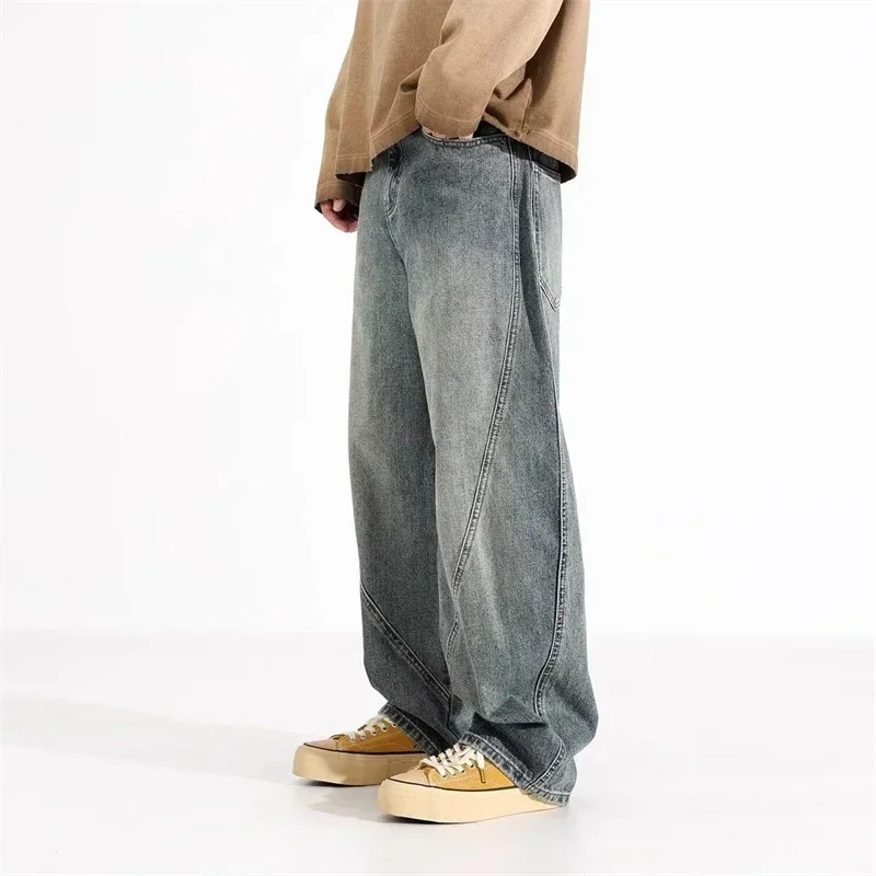 

Men's Y2K Vintage Straight Wide-Leg Jean 2025 New Casual 3D Splicing Baggy Denim Pants Hip Hop Fashion Streetwear jeans hombre