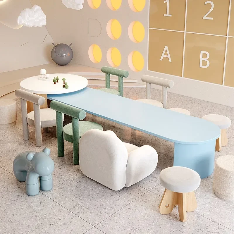 

Solid wood children's tables and chairs set Kindergarten handmade painting area overhead floor sales office