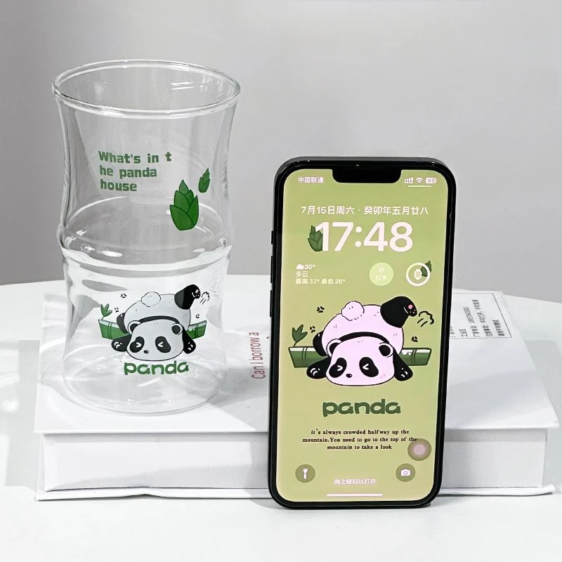 Cute China Panda Glass Creative Tea Bottle Single Transparent Coffee Cup Juice Panda Breakfast Milk Cup Glassware for Drinking