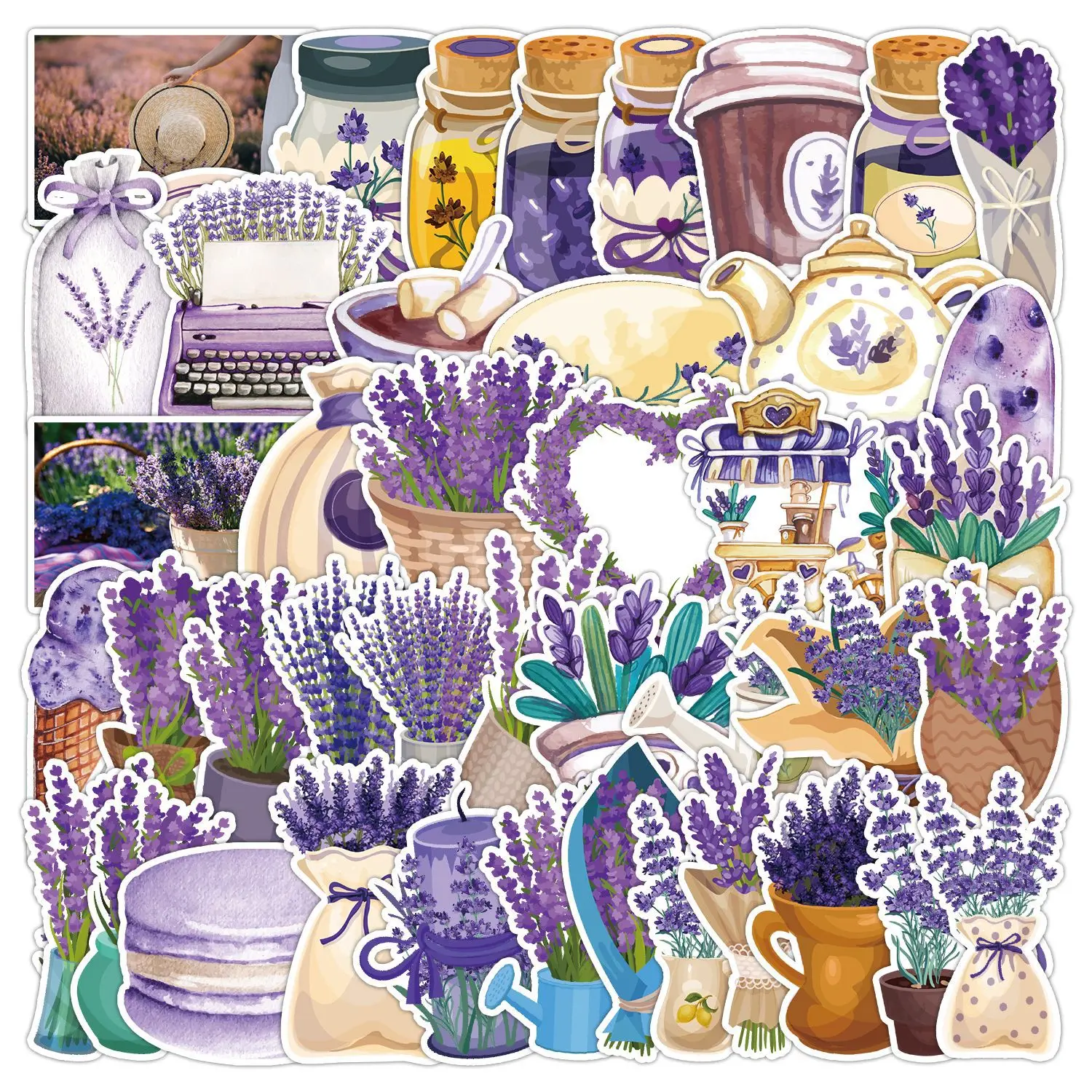 

50Pcs Cartoon Purple Fragrant Lavender Series Graffiti Stickers Suitable For Helmet Desktop Wall Decoration DIY Stickers