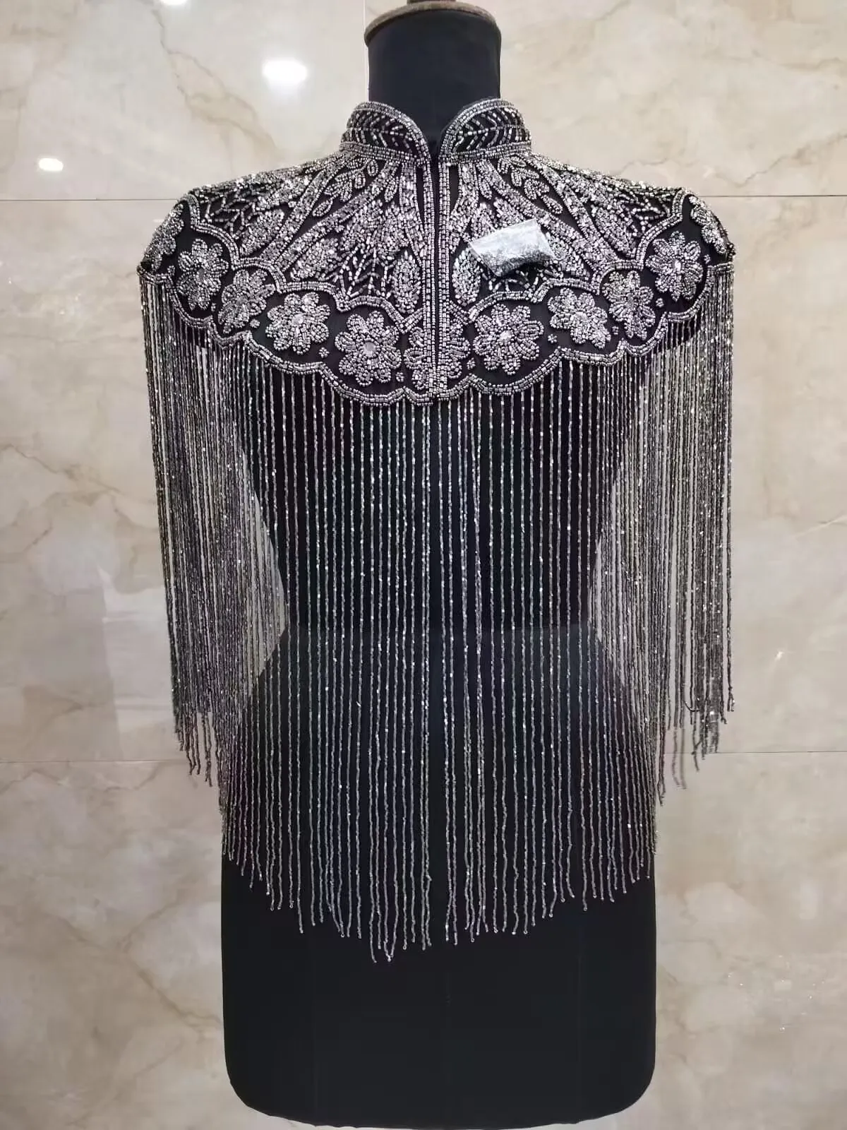 

2025 Indian nail bead shawl long tassel cheongsam cloud shoulder handmade bead fashion runway ancient style shawl