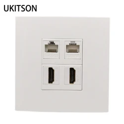 Two Ports CAT6 RJ45 LAN Socket With 2x HDMI2.0 Female Plug Wall Panel In White Color