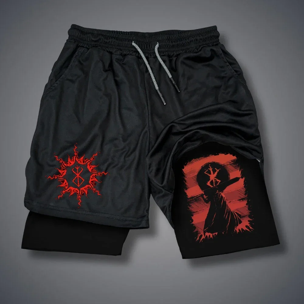 Men's Shorts Gothic Style Skull Print Double-deck 2-In-1 Running Shorts Summer Thin Sportswear Training Short Pants Y2K Clothes