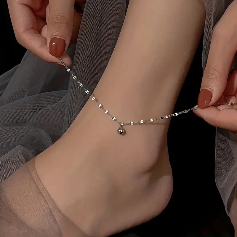 New Fashion Exquisite Small Egg Shaped Ankle Chains 925 Sterling Silver Simple Chain Anklets For Women Jewelry Anklet Bracelet