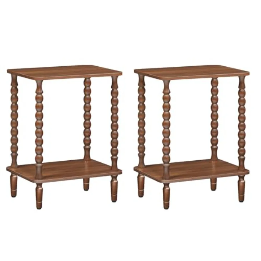 

End Tables Set of 2 2-Tier Small Side Table with Spindle Legs Nightstand with Storage Shelves Sofa Side Table for Small Space L