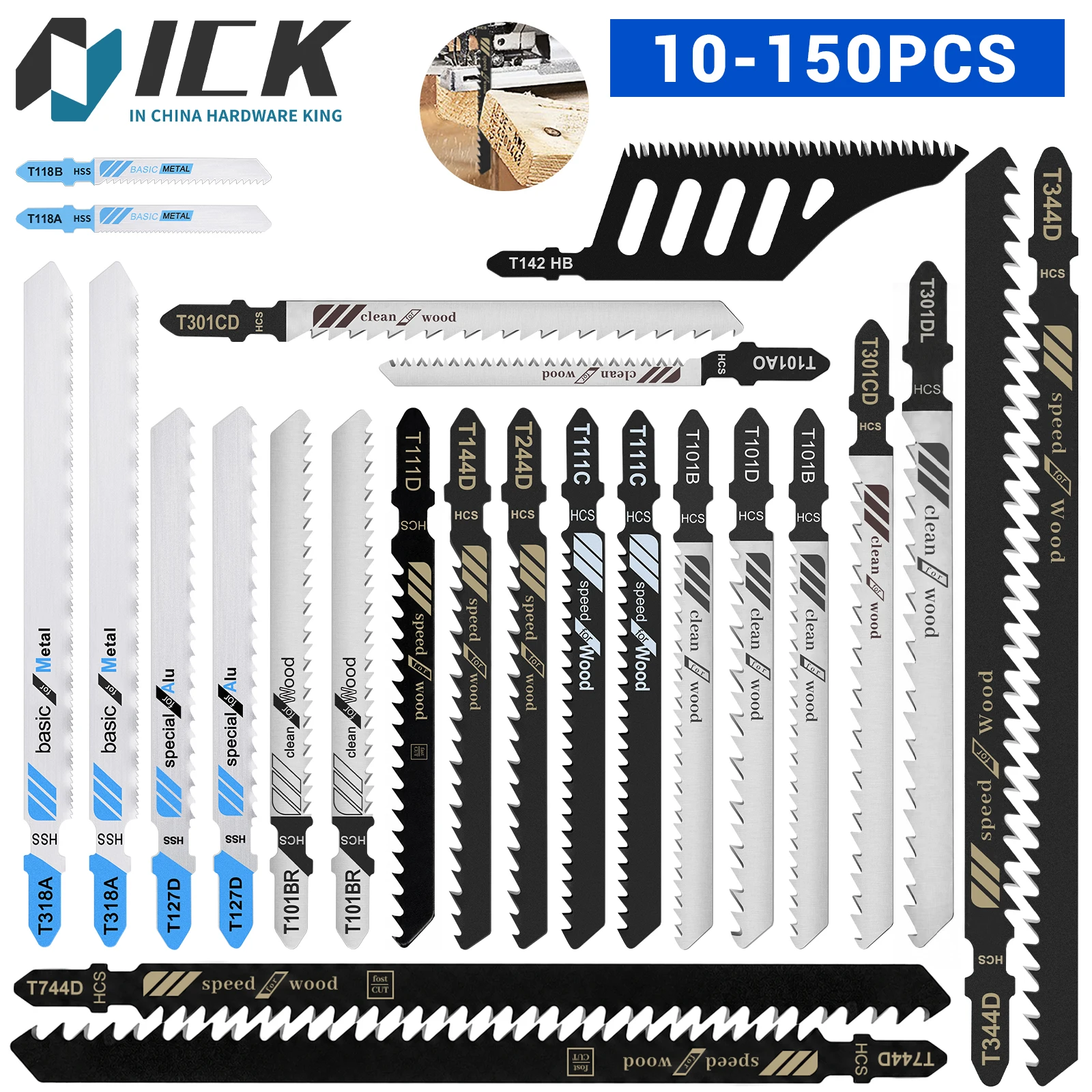 Jigsaw Blades 10-150PCS HCS HSS BIM Multi-Material Cut Wood Metal Plastic Nail-Embedded Hardwood Sheet Metal DIY Universal Kit