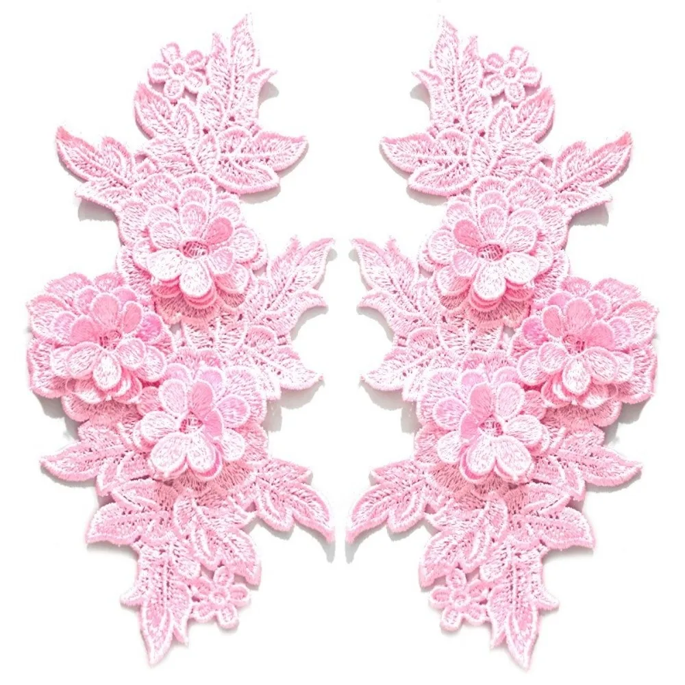 Heavy Lace Lace Applique Colorful DIY Design Floral Embroidery Trim Matched Pattern Embroidered Patch Wedding Dress Decoration