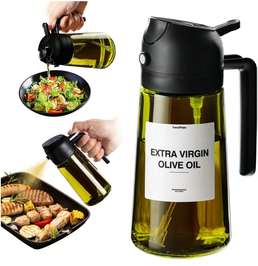 High Grade Olive Oil Dispenser Bottle, Dual-Use Spray, Oil Pot, Spray, Light Proof Label, Suitable For Kitchen Cooking, Outdoor