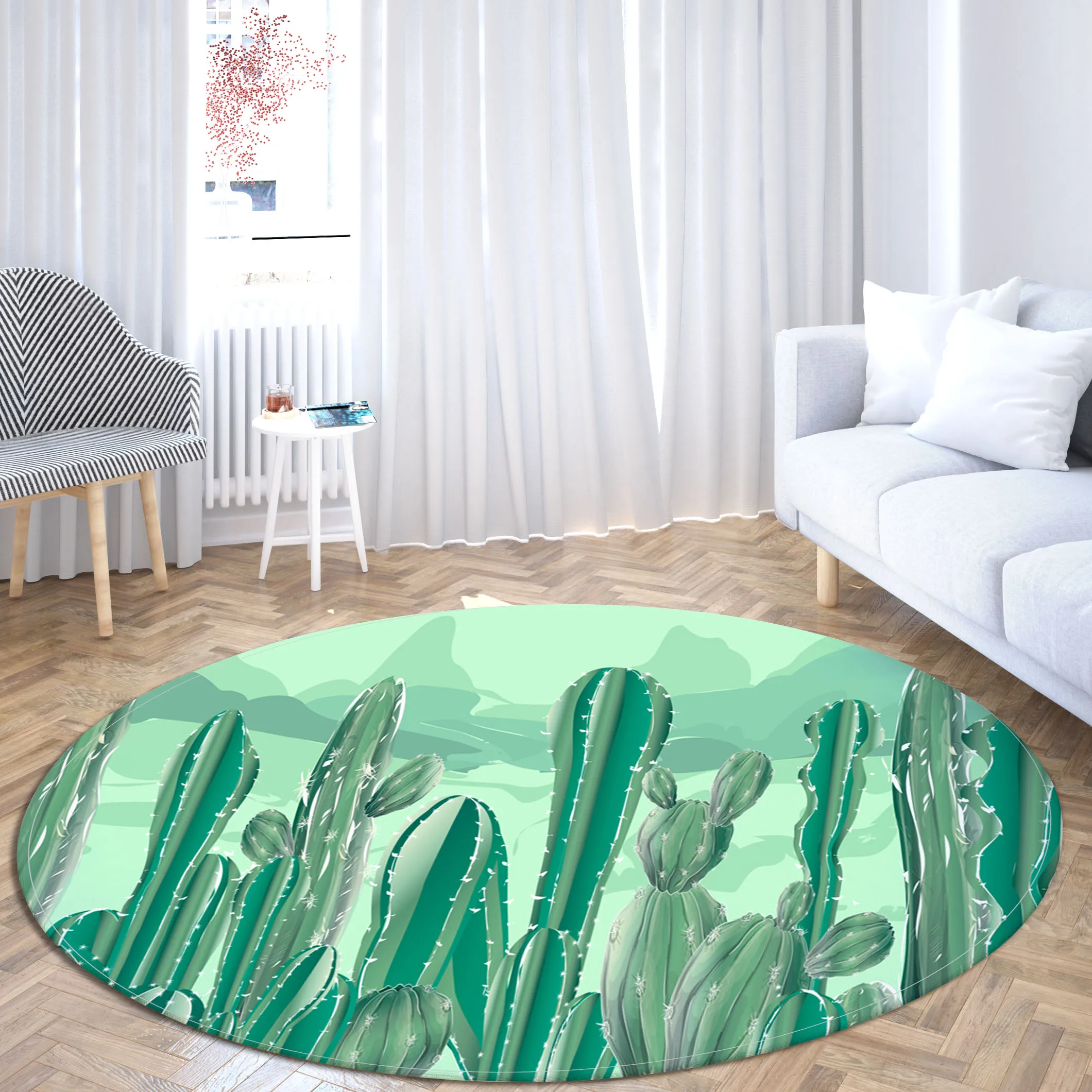 Round carpet large floor mat printed cactus winter home living room bedroom bathroom decoration forest  