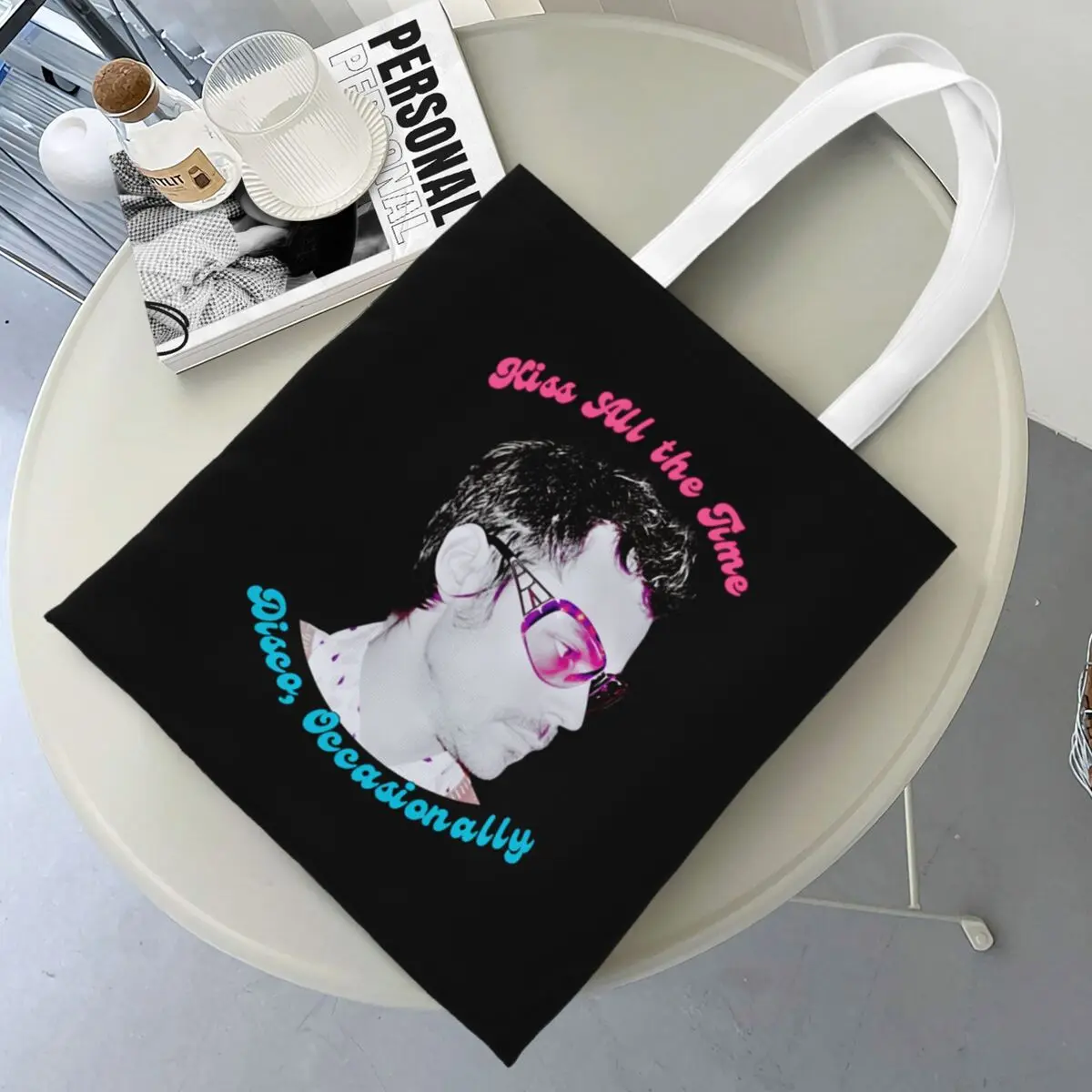 Harrys Styles Kiss All The Time Album Shopper Bag Travel Handbags Student Custom Shoulder Bag Novelty Polyester Tote Bag