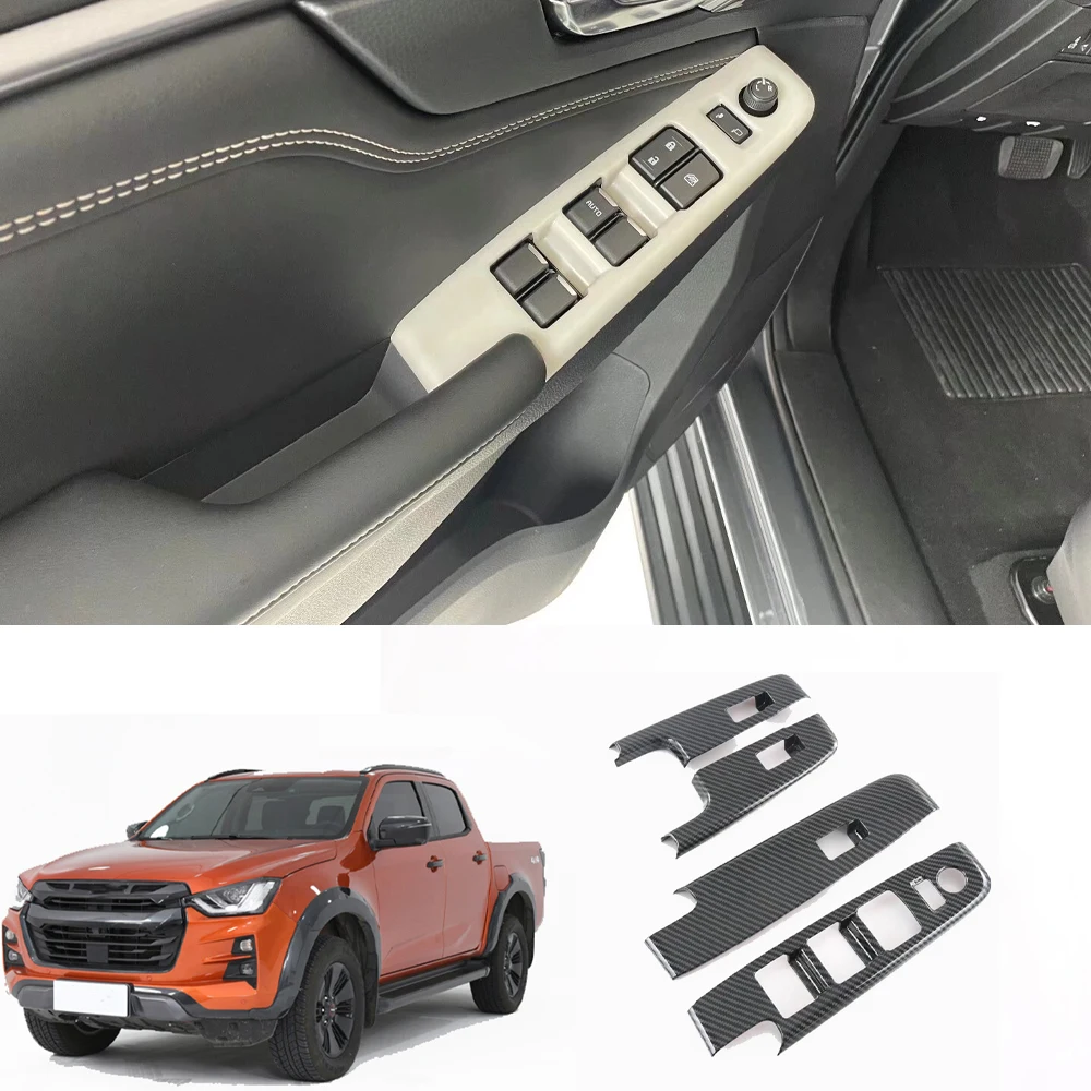 

Car Accessories For Isuzu D-MAX Dmax D Max Carbon Fibre 2021 Chrome Window Rises Cover Glass Switch