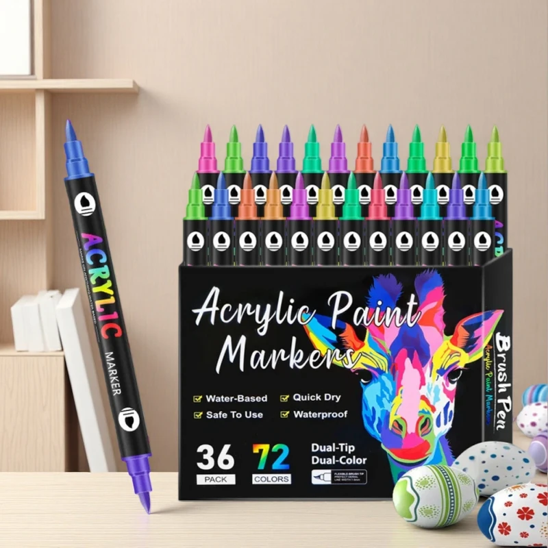

24/48/72Color Dual Tip Acrylic Paint Pens Markers, 36Pack Art Markers Set Drawing Markers DIY Crafts Making Art Supplies
