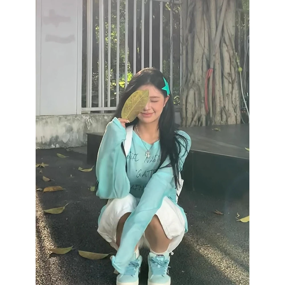 تي شيرت نسائي بأكمام طويلة تي شيرت نسائي صيفي قطني بحاشية فضفاضة مهواة سريعة الجفاف ملابس خروج نسائية متعثرة #1