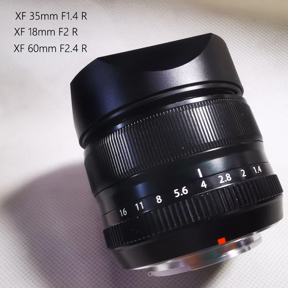 Dla Fujifilm Fujinon XF 35mm F1.4 R / XF18mm F2 R / XF 60mm F2.4 R obiektyw makro aluminiowa kwadratowe szkła osłona obiektywu kaptura