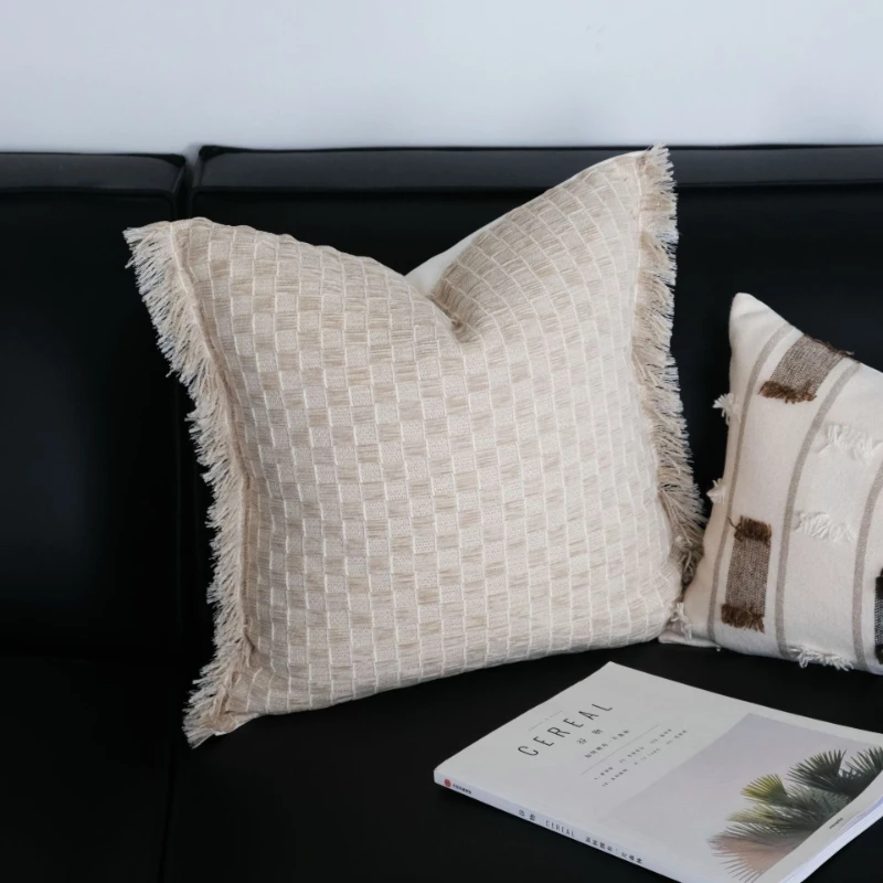 30X50/45X45CM Gentle Beige Throw Pillow Cover Tassel Simple Stamping Waist Cushion Cover Decor Home Decorative Pillowcase