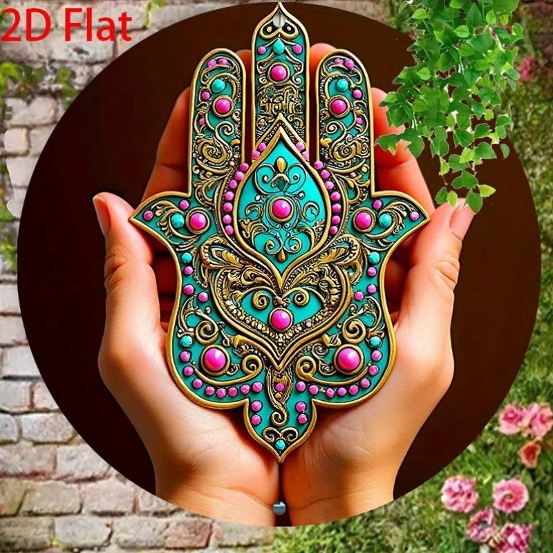 2D Flat, 1pc Vintage Hamsa Hand Metal Wall Art - Turquoise & Islamic Symbol with Pink Hamsa Eye, Hamsa Hand Hands & Hamsa Finger image 5