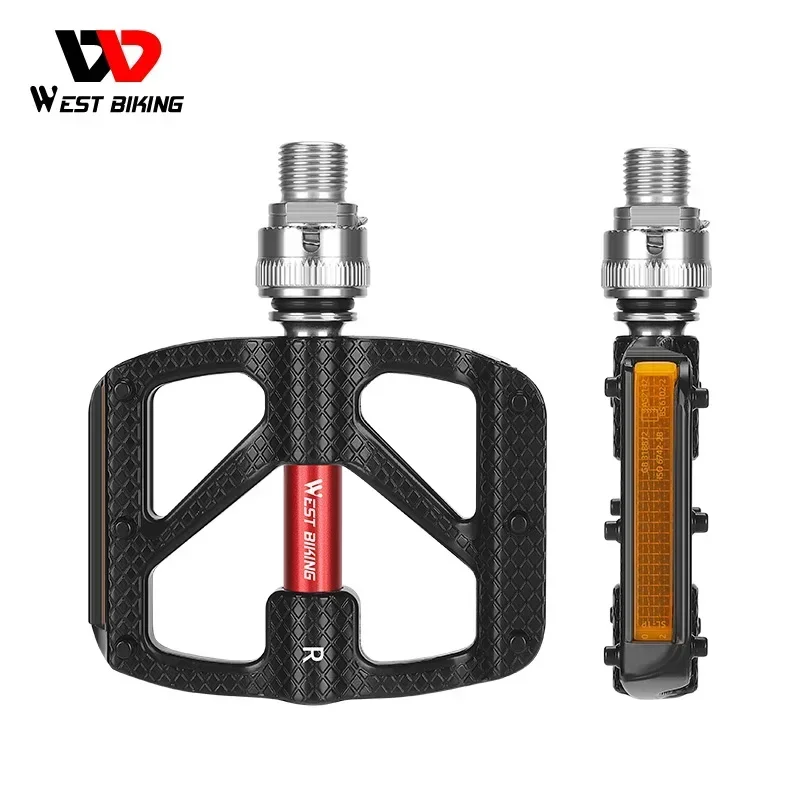 WEST BIKING Bicycle Quick Release Pedals Safety Lock Ring 3 Bearings Reflective Aluminum Pedals For Folding Bike MTB Road Bike