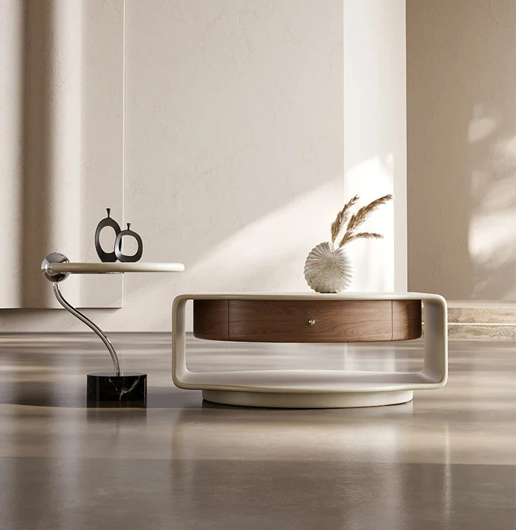 

ld 38 Italian light luxury cream style coffee table combination Nordic modern designer round simple coffee table