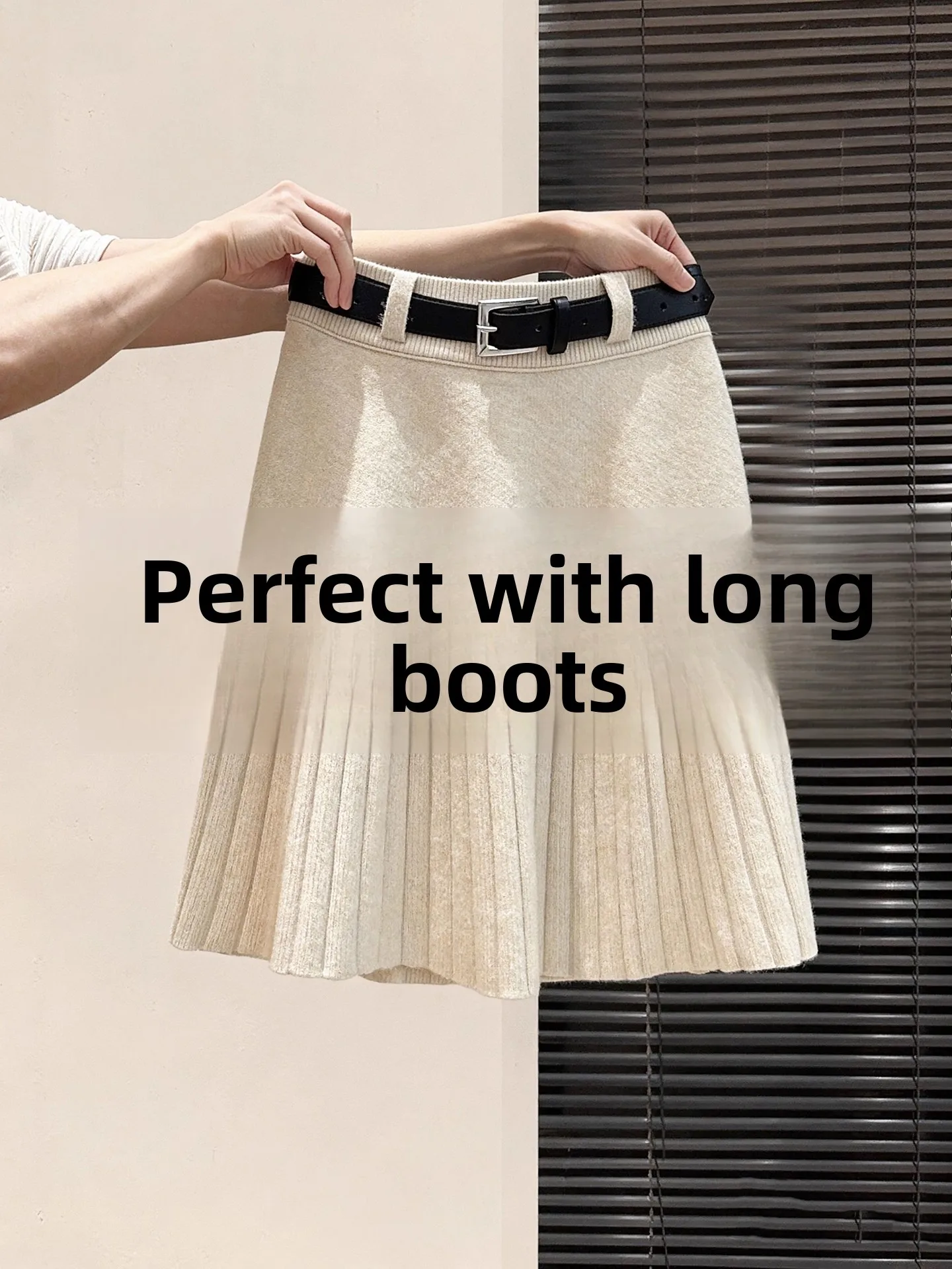 

Юбка женская плиссированная А-силуэта с высокой талией из трикотажной шерсти, весна-осень, маленький размер, мягкая, удобная, повседневная, с поясом