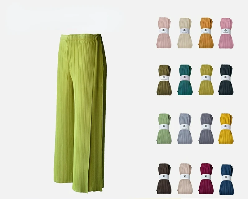 Miyake-Pantalones plisados de cintura alta para mujer, pantalón holgado de pierna ancha, moda coreana, ropa de calle, y2k, Otoño, 2022