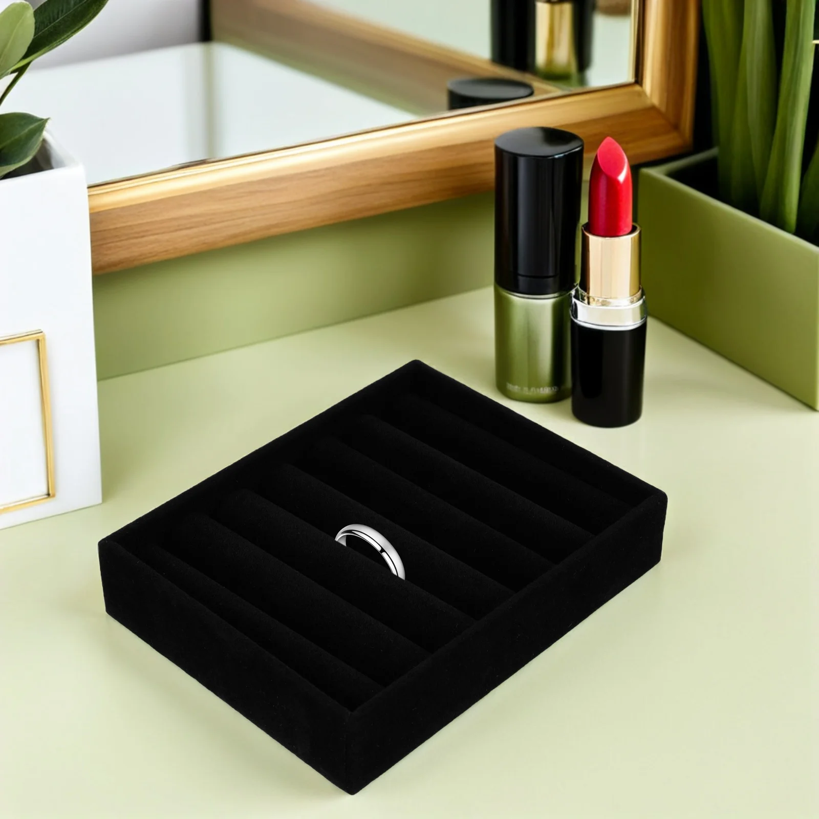 

2pcs Ring Display Dish Jewelry Organizer Tray Lined Black Trinket Tray For Rings Earrings Storage Travel Jewelry Holder