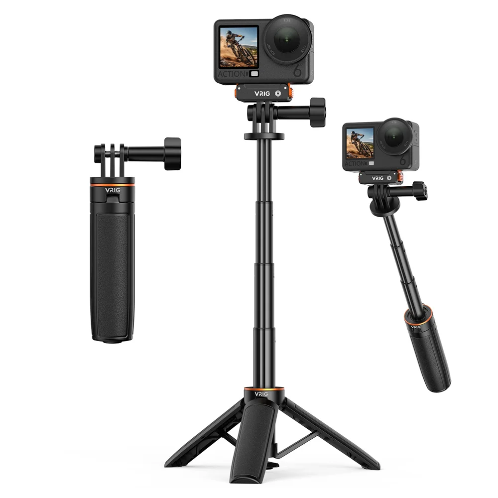 VRIG TP-35 Mini Extended Selfie Stick Tripod for DJI Osmo Action 6 5 4 Insta360 Ace Pro 2 GoPro Portable Handheld Pole Monopod